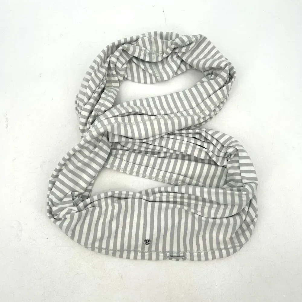 LULULEMON Gray White Striped Athleisure Soft Stretch Infinity Scarf One Size